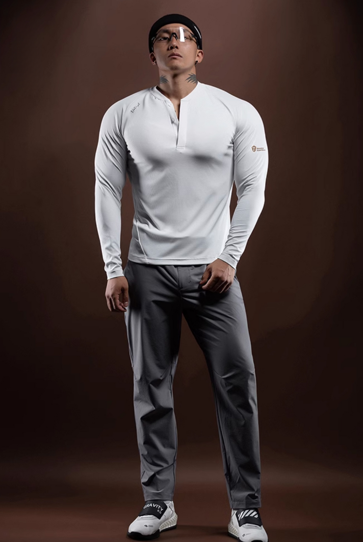 フィットネス・ヘンリーロングスリーブTシャツ