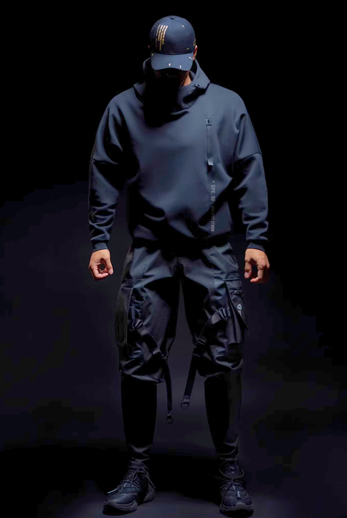 Loose hooded pullover air layer sweatshirt