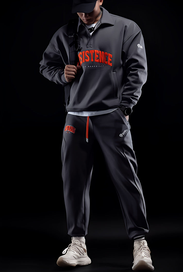 Retro Lapel Plus Velvet Loose Sports Sweatpants