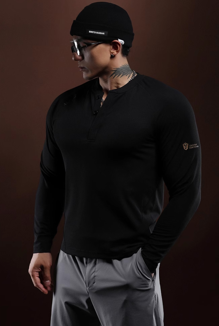 フィットネス・ヘンリーロングスリーブTシャツ