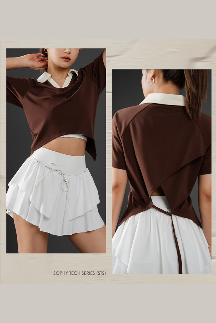 バックタイ付きフェミニンスポーティポロT