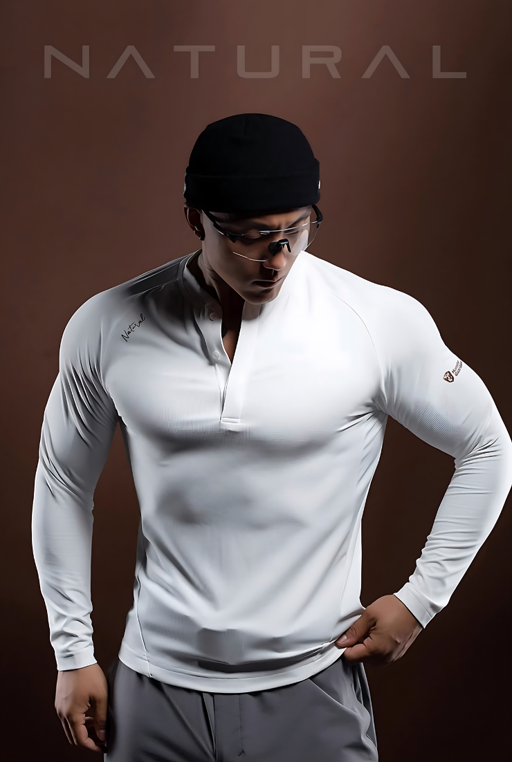 フィットネス・ヘンリーロングスリーブTシャツ