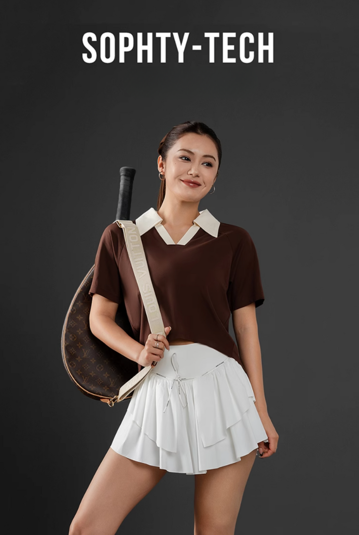 バックタイ付きフェミニンスポーティポロT