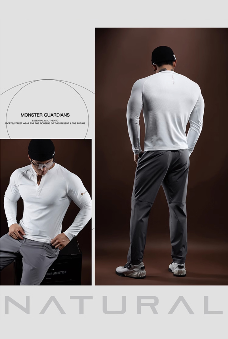 フィットネス・ヘンリーロングスリーブTシャツ