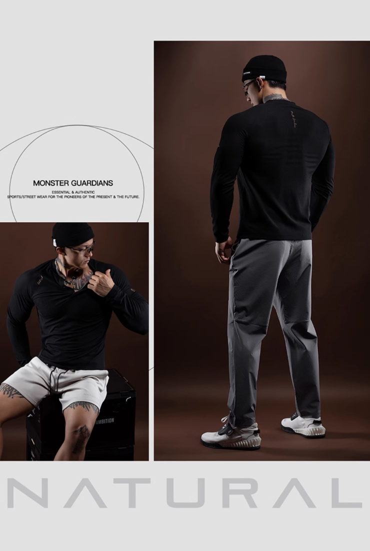 フィットネス・ヘンリーロングスリーブTシャツ