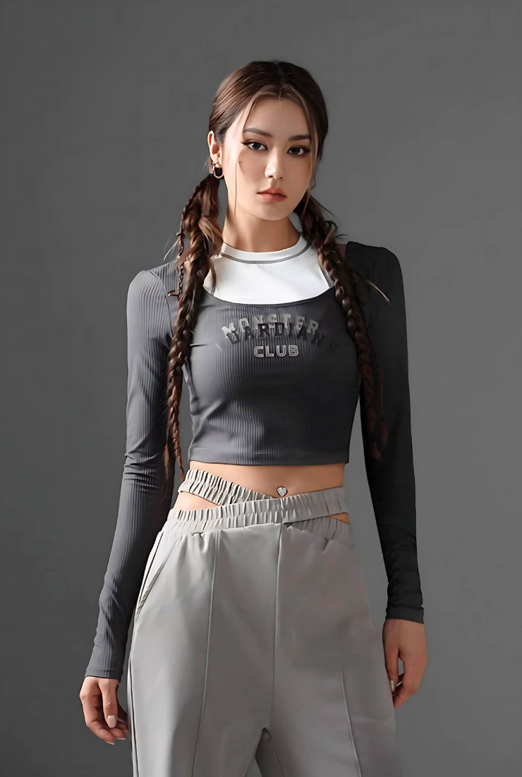 Sports fit fake layered long sleeves