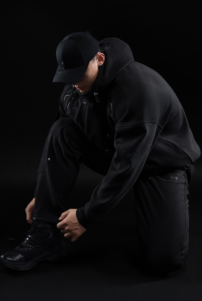 dark black velvet sports hoodie