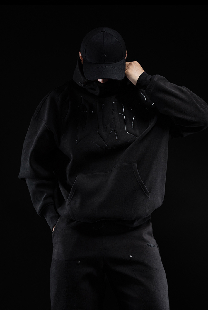 dark black velvet sports hoodie