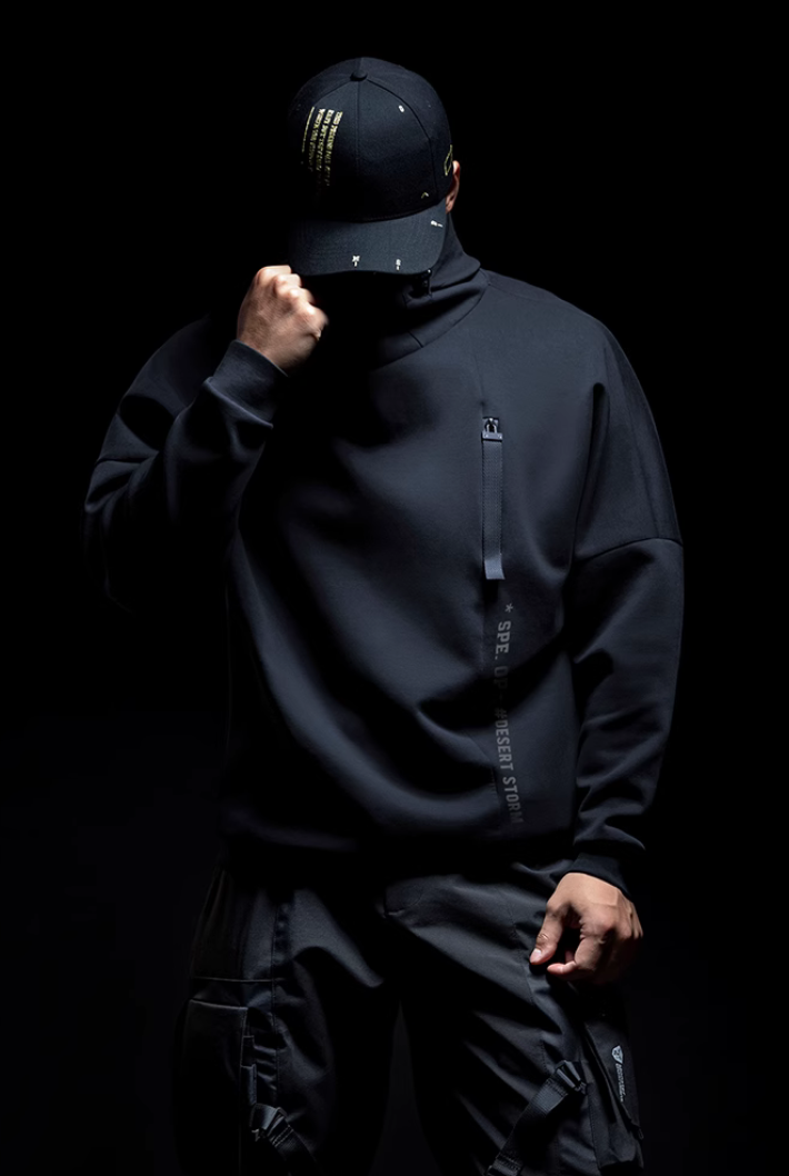 Loose hooded pullover air layer sweatshirt