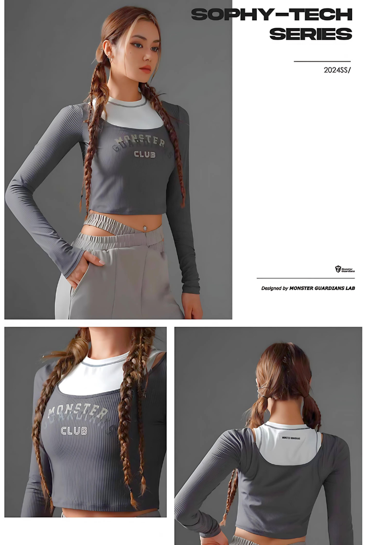 Sports fit fake layered long sleeves