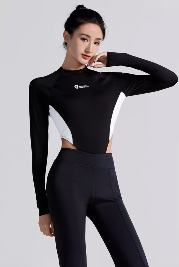 Highly elastic slim fit long sleeve yoga bodysuit